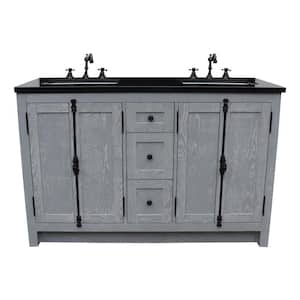 Plantation 55 in. W x 22 in. D Double Bath Vanity in Gray with Granite Vanity Top in Black with White Rectangle Basins