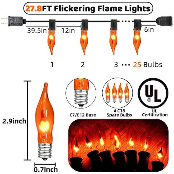 OGETFUUR 27.8 ft. Orange Fall Decor Flickering Flame Halloween