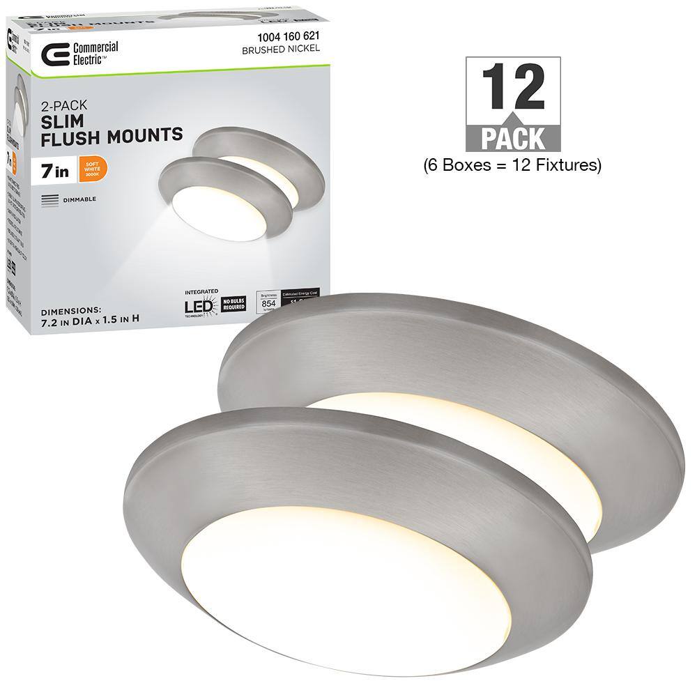 7.2 in. Brushed Nickel Slim LED Flush Mount 854LM 12.5-Watt Soft White 3000K Bedroom Closet Kitchen Lighting (12-Pack) price history on PriceWatchPro