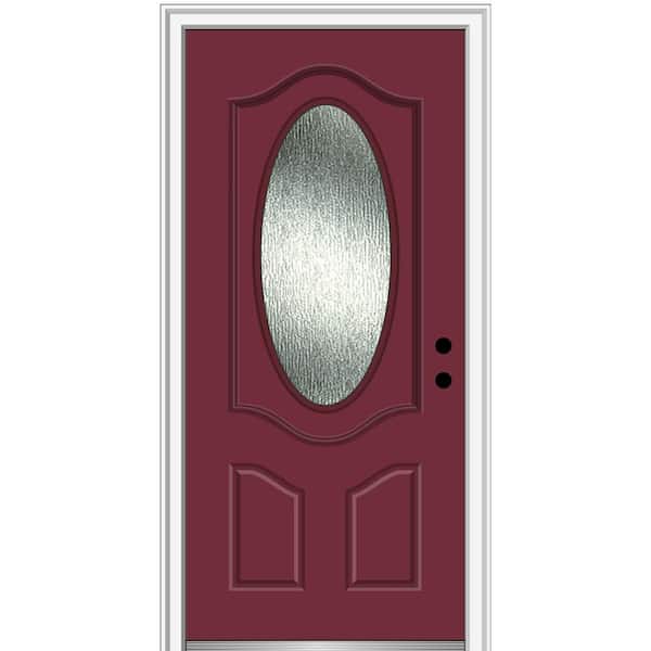 MMI Door 36 in. x 80 in. Left-Hand Inswing Rain Glass Burgundy Fiberglass Prehung Front Door on 6-9/16 in. Frame