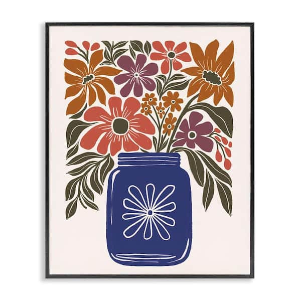 Boho Blossoms Vase by Loni Harris Black Framed Nature Giclee Art Print 20 in. x 16 in.