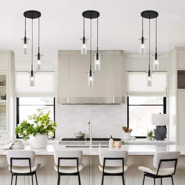 LWYTJO 60 -Watt 3-Light Black Simple Pendant Light with Clear Glass Shade, No Bulbs Included