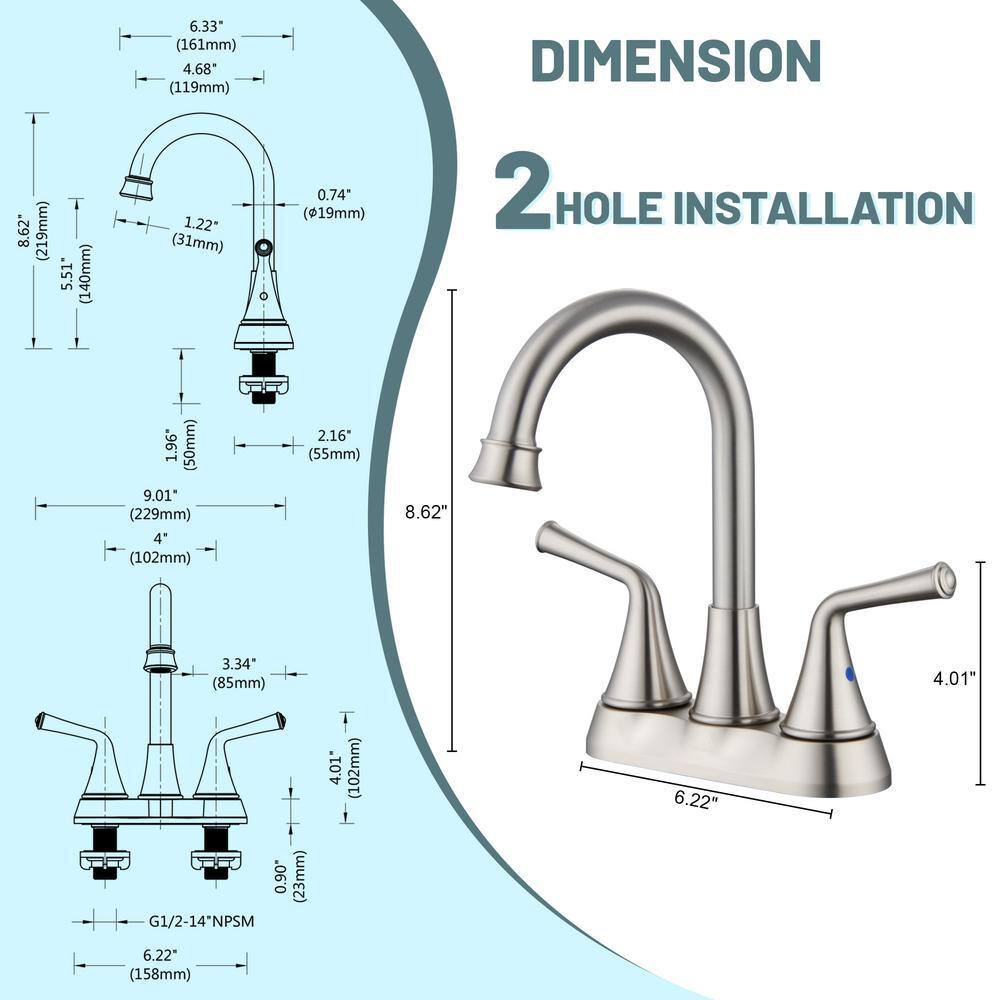 Brushed Nickel Dual Handle Bathroom Sink Faucet with Drain Kit