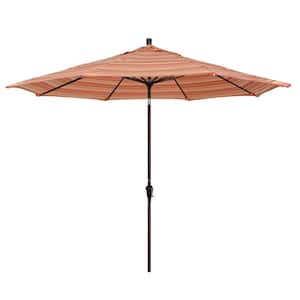 11 ft. Bronze Aluminum Pole Market Aluminum Ribs Auto Tilt Crank Lift Outdoor Patio Umbrella in Dolce Oasis Sunbrella