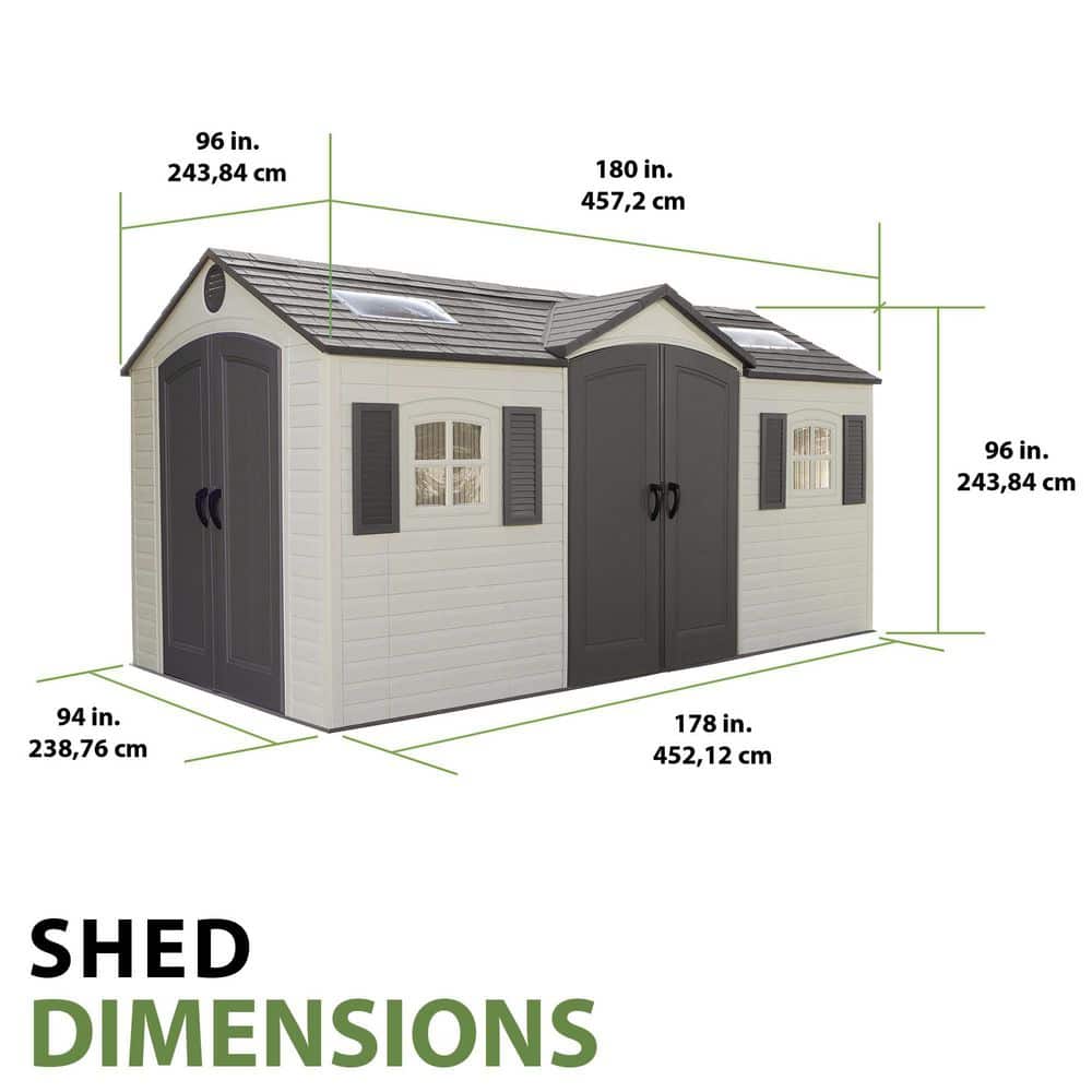 Beige Dual Entry 15' x 8' Outdoor Storage Shed with Windows