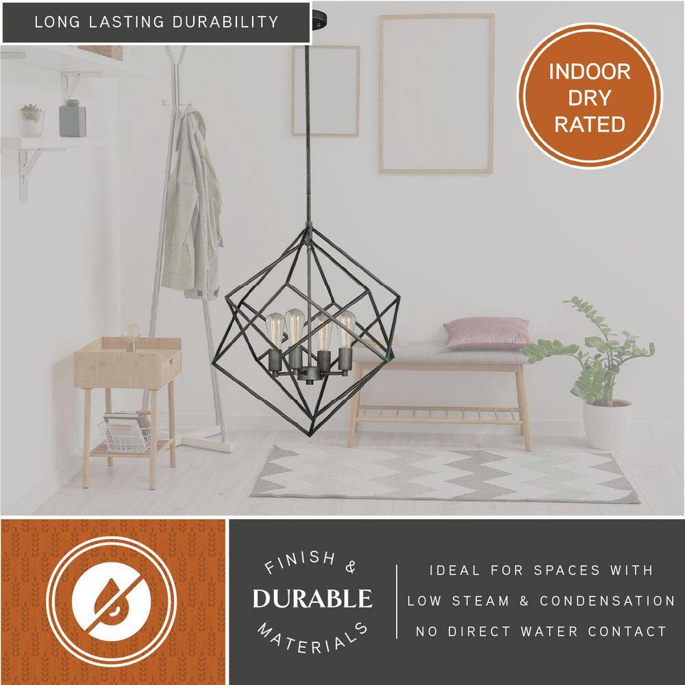 Rad Geometric Nested Cube 4-Light Chandelier in Warm Pewter