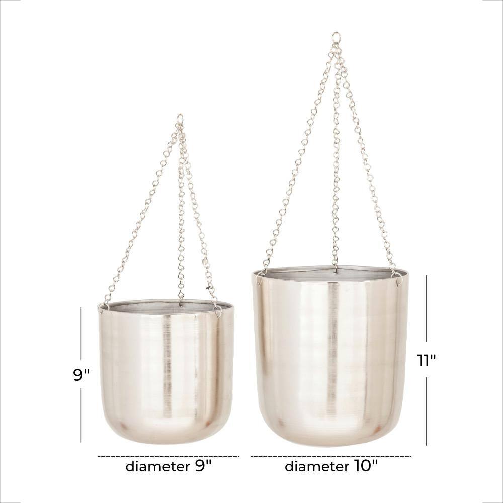 Elegant Silver-Tone Iron Hanging Planter Duo