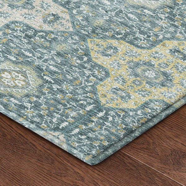Mayfield Premium Machine Washable Abstract AMF2566 Teal 10 ft. x 14 ft. Area Rug