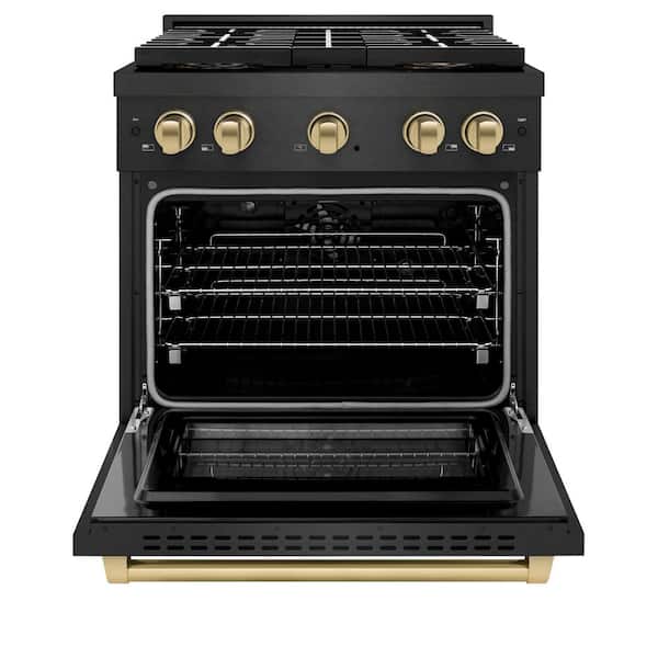 Autograph 30 in. 4.2 cu. ft. Dual Fuel Range with 4 Burner DuoPro Cooktop in Black Satin Stainless and Champagne Accents