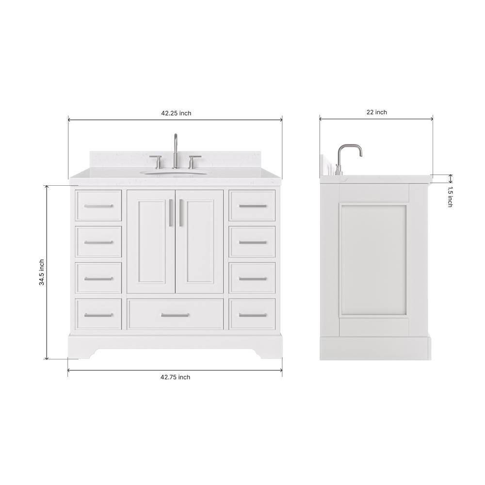 Stafford 42'' White Freestanding Single Bathroom Vanity with Marble Top