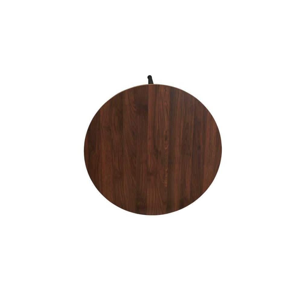 Mid-Century Walnut and Black Metal Round Coffee Table with Scratch-Resistant Top
