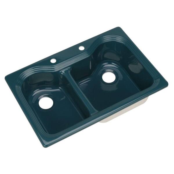 Thermocast Breckenridge Drop-In Acrylic 33 in. 2-Hole Double Bowl Kitchen Sink in Teal