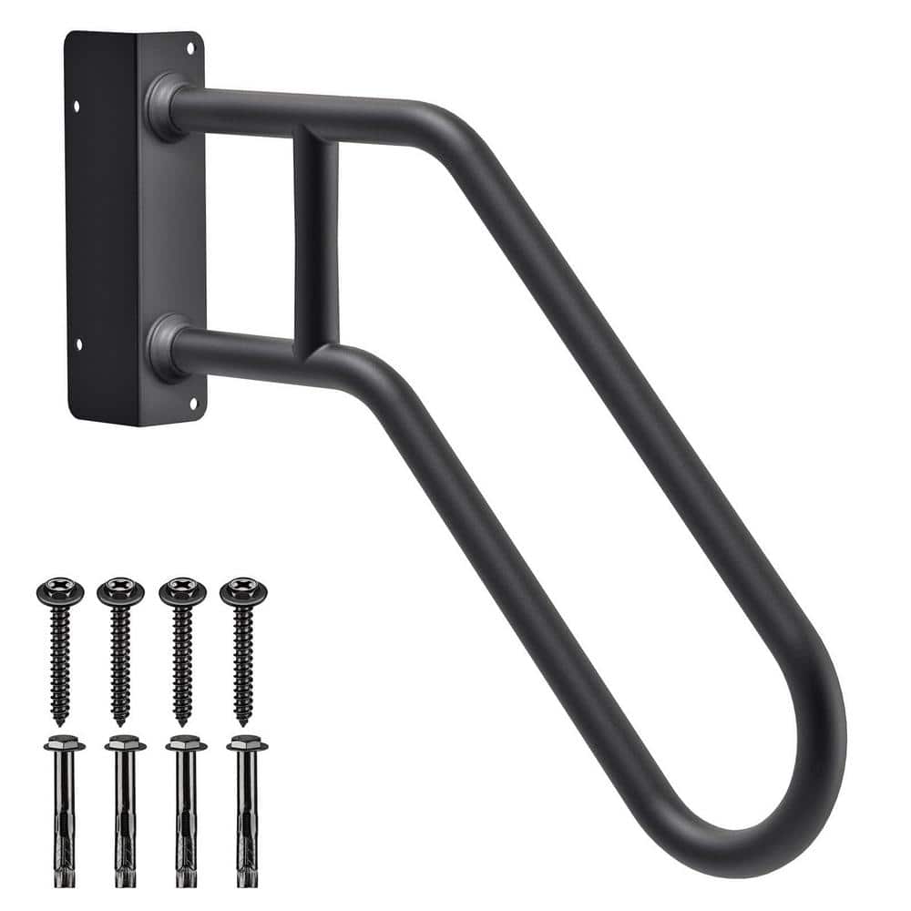 Black 30 in. Right Handed Handrails for Outdoor 1-4 Step, U-Shape Safety Ha