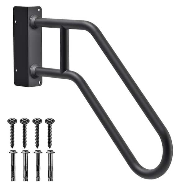 Angel Sar Black 30 in. Right Handed Handrails for Outdoor 1-4 Step, U-Shape Safety Handle for Garage, Porch, Garden