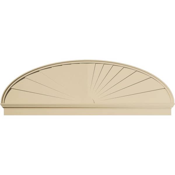 Ekena Millwork 84 in. W x 27-7/8 in. H x 2-3/4 in. P Elliptical Sunburst Signature Urethane Combination Pediment, Primed Tan