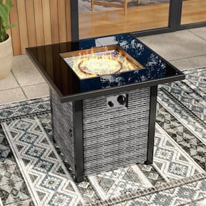 28 in. Square 50,000 BTU Grey Wicker Patio Fire Pit Table 1-Touch Lgnition Adjust the Flame-Height