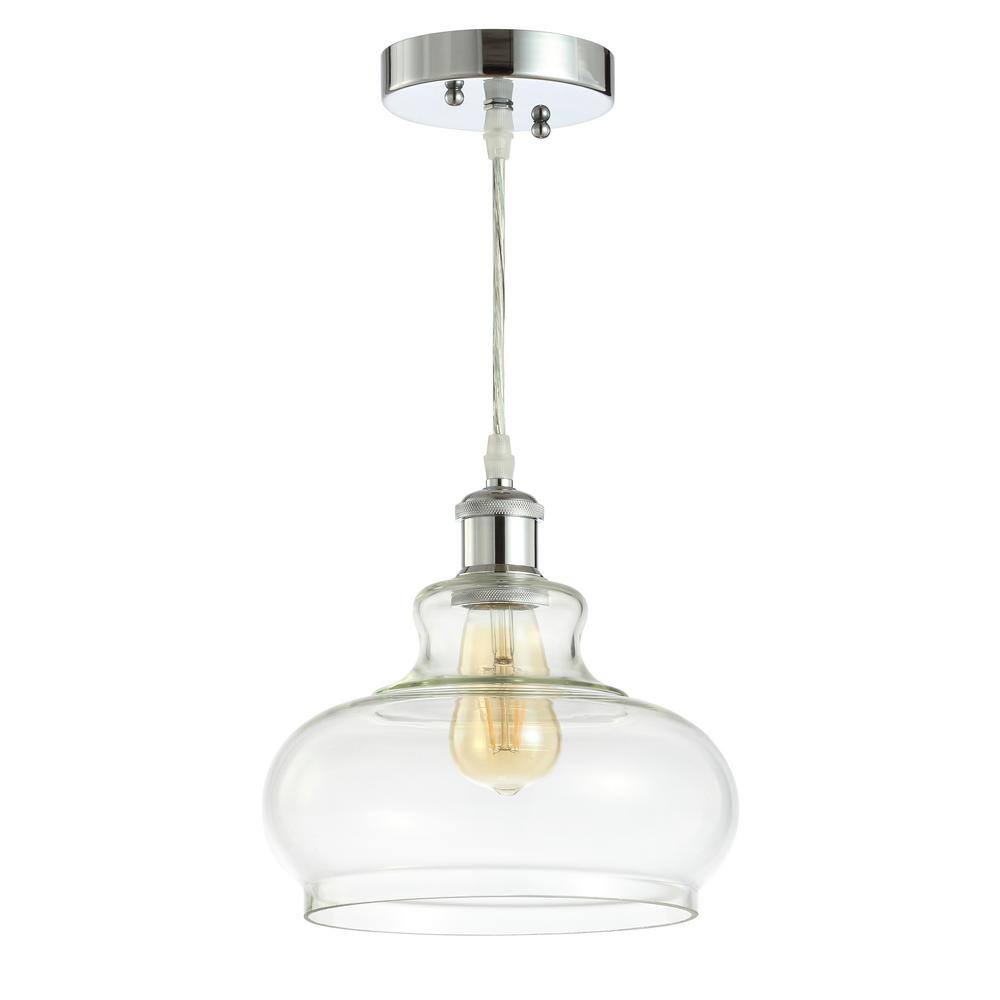 Adjustable Chrome Iron and Glass Bell Shade Pendant Light