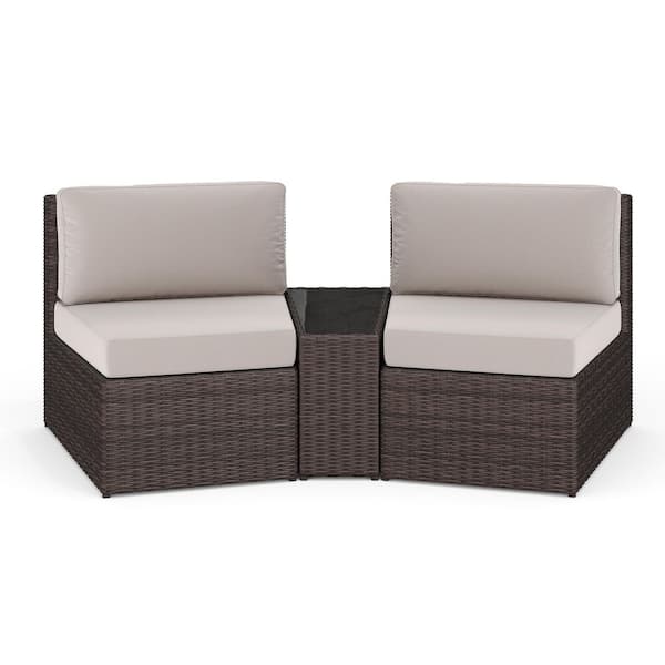 Bedford Brown 3-Piece Rattan Wicker Patio Conversation Sectional Seating Set