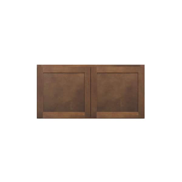 Kunal Kitchens Amherst Shaker 36 in. W x 18 in. H x 12 in. D in Walnut Plywood Assembled Wall Cabinet