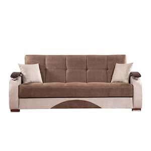 Divine Collection Convertible 84 in. Brown Microfiber 3-Seater Twin Sleeper Sofa Bed with Storage