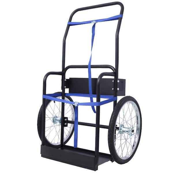 Amucolo 220 lbs. Black Dual Oxygen Tank Cart Dolly Double Cylinder Cart, 20 in. Pneumatic Wheels Includes 2-Fastening Belts