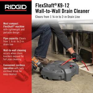 K9-12 FlexShaft Wall-to-Wall Drain Cleaner, 1/4 in. x 30 ft. Cleans 1-1/4 in. to 2 in. Pipes to Full Flow Capacity