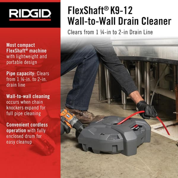 RIDGID K9-12 FlexShaft Wall-to-Wall Drain Cleaner, 1/4 in. x 30 ft
