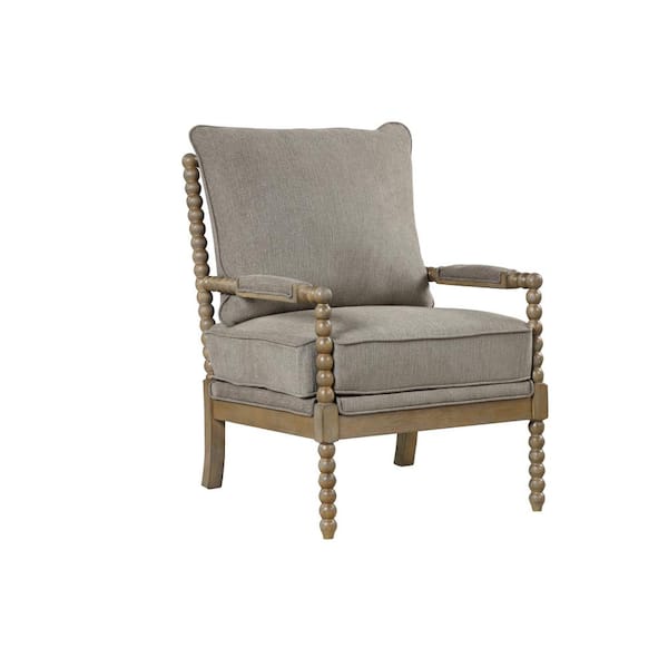 Best Master Furniture Hutch Taupe Fabric Arm Chair in Natural Oak
