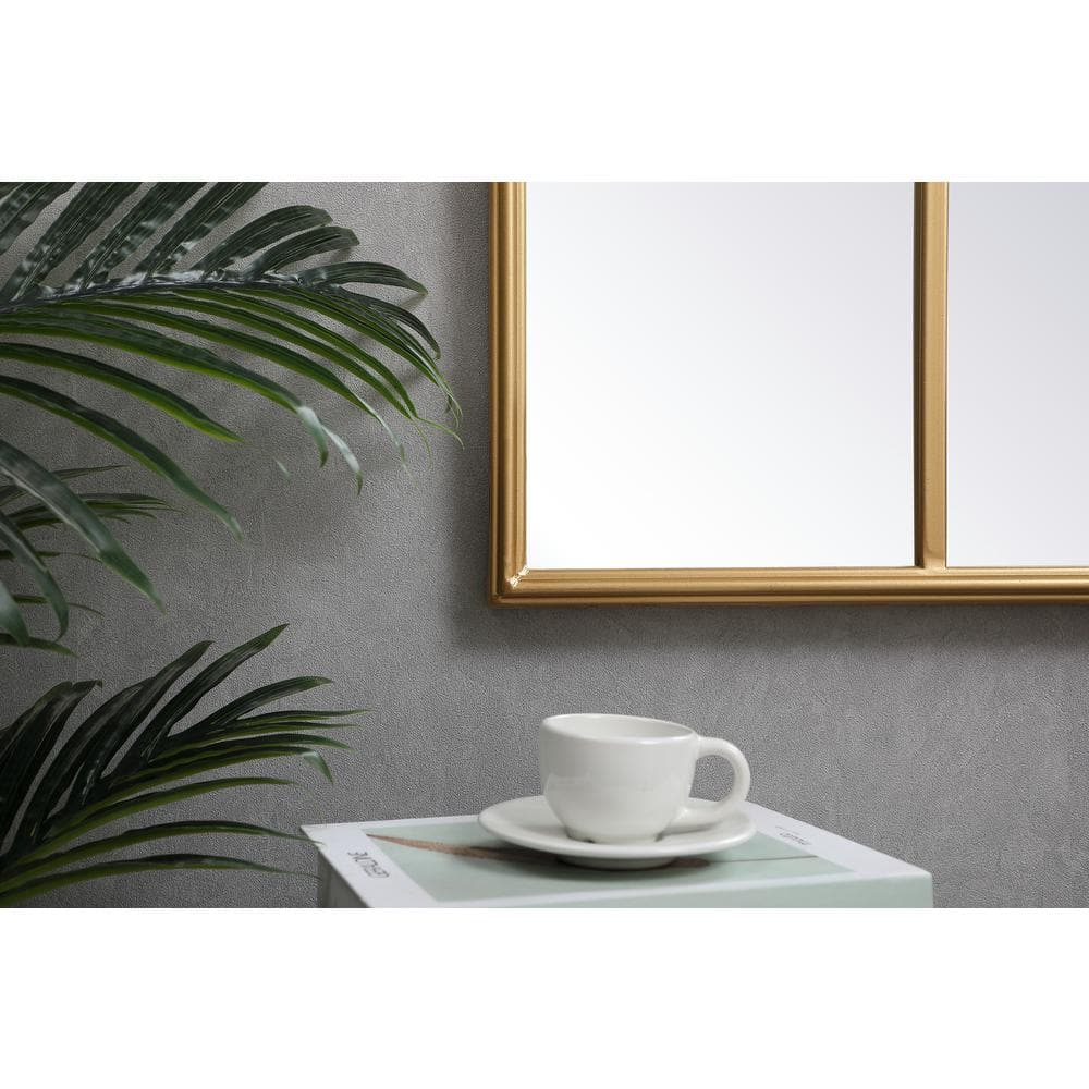 Contemporary Minimalist Brass-Finish Rectangular Wood Mirror 36x53"