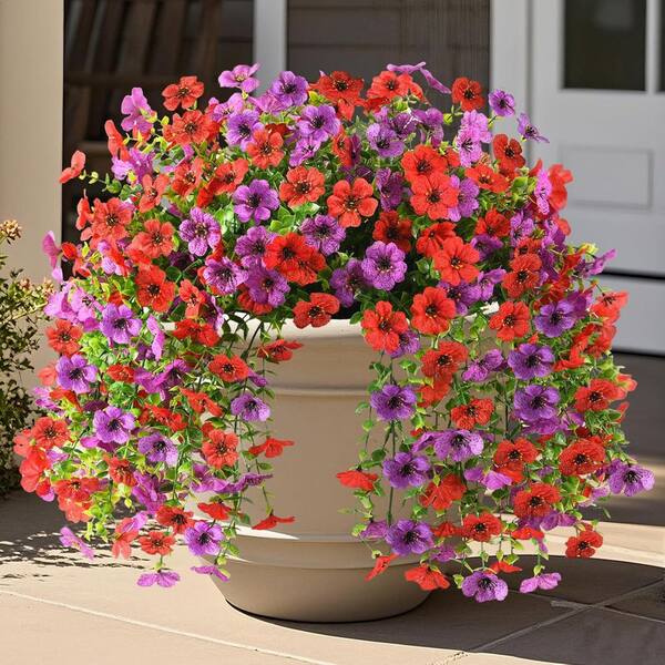 Artificial Hanging Flowers Outdoors, 5Pcs UV Resistant Faux Petunias, - TikTok
