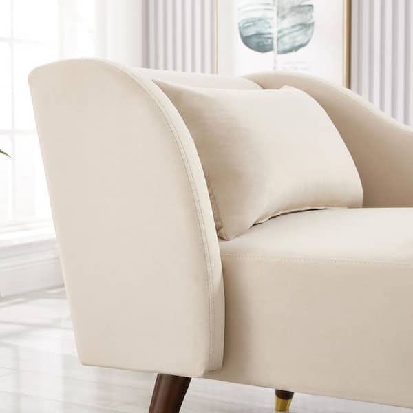 58.3 in. Beige Modern Velvet Bench, Chaise Lounge Chair with Tilted Backrest, Gold-Accent Legs and Removable Pillow