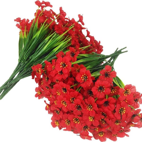 14 in. Red 14 Bundles Artificial Other Fake Flowers Plastic Outdoor ...