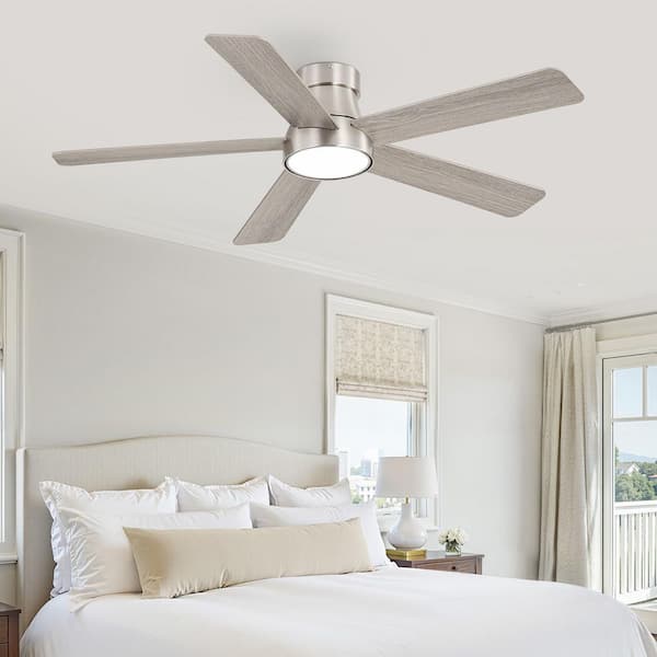48 in. Indoor Brushed Nickel Modern Flush Mount Low Profile 6-Speed Fandelier Ceiling Fan with Lights, Remote Control