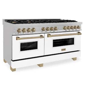Autograph Edition 60 in. 9 Burner Dual Fuel Range in Fingerprint Resistant Stainless, White Matte & Champagne Bronze