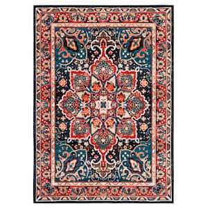 Riviera Red/Navy 9 ft. x 12 ft. Machine Washable Medallion Border Area Rug