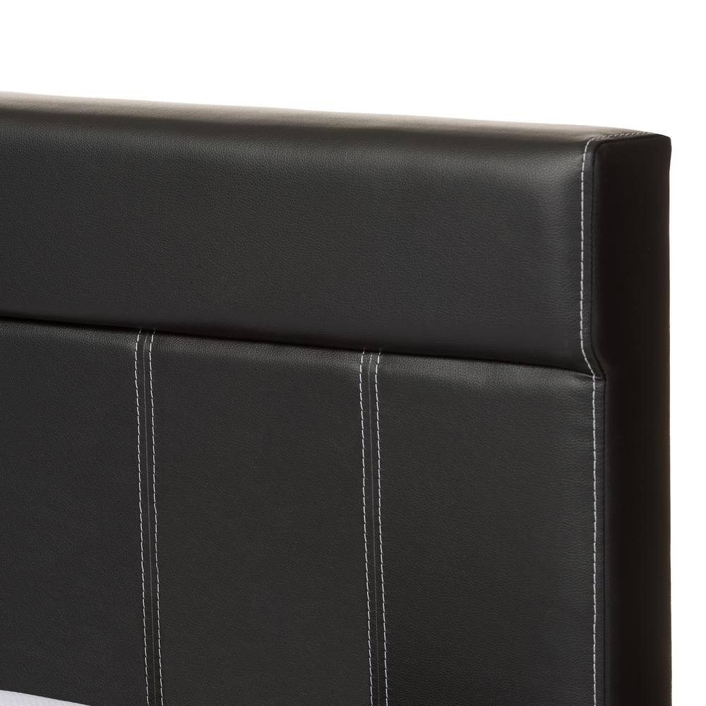 Black Faux Leather Full Size Platform Bed with Upholstered Headboard