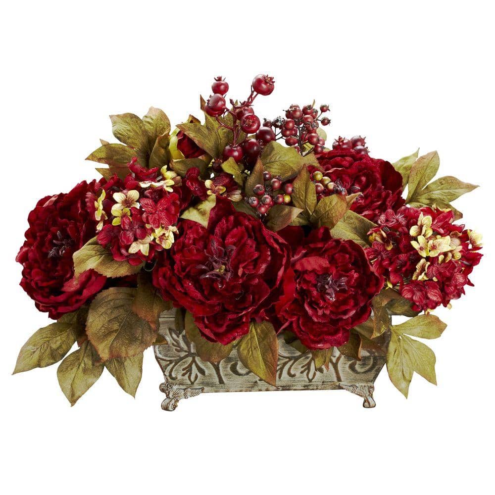 18 in. Red Artificial Peony and Hydrangea Silk Flower Arrangement price history on PriceWatchPro