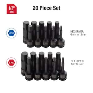 1/2 in. Drive SAE and Metric Impact Socket Set 20 Piece