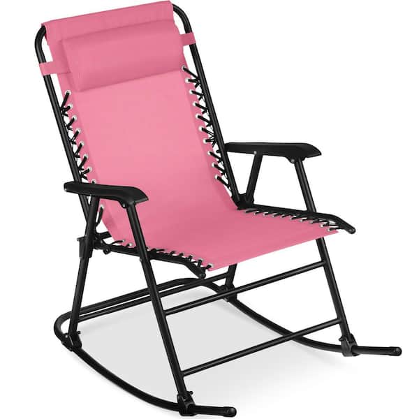 Steel Outdoor Zero Gravity Rocking Lawn Chair in Pink