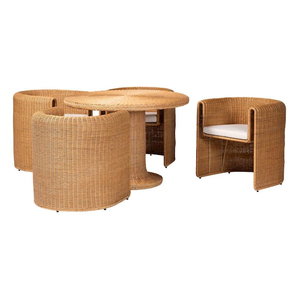 Amaya 5-Piece Light Honey Rattan Top Dining Set Seats 4
