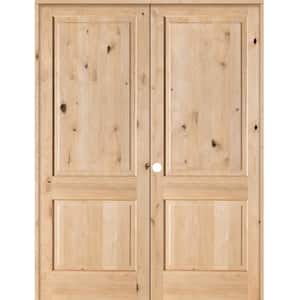 72 in. x 96 in. Rustic Knotty Alder 2-Panel Square-Top Right-Handed Solid Core Wood Double Prehung Interior French Door