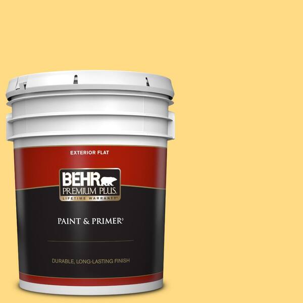 BEHR PREMIUM PLUS 5 gal. #P290-4 Spirited Yellow Flat Exterior Paint & Primer
