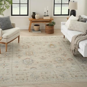 Traditional Home Ivory Beige 8 ft. x 10 ft. Distressed Traditional Area Rug