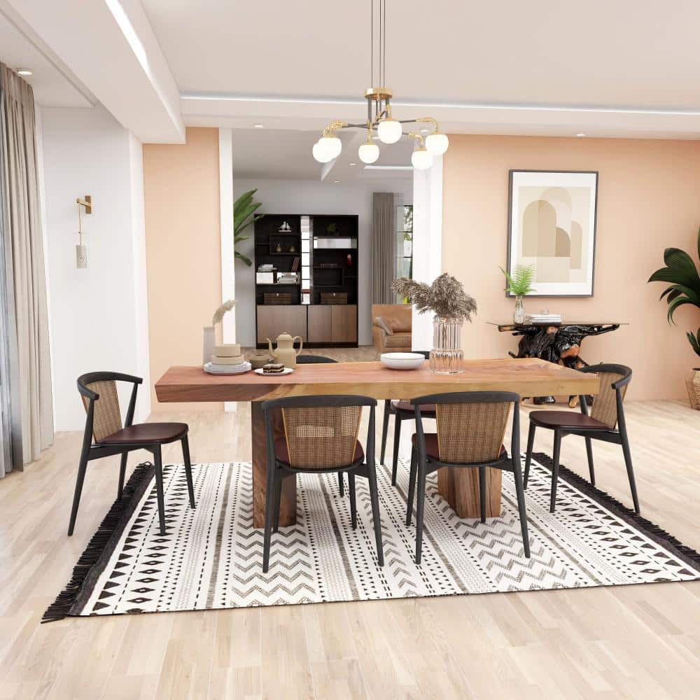 Light Brown Reclaimed Wood Live Edge Dining Table with Block Base
