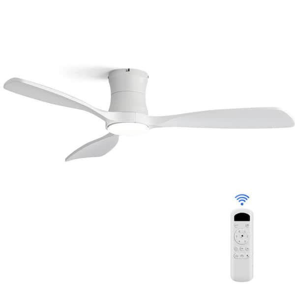 48 in. LED Indoor/Outdoor Flush Mount White Ceiling Fan with 3-Solid Wood Blades, 6-Speed DC Remote Control