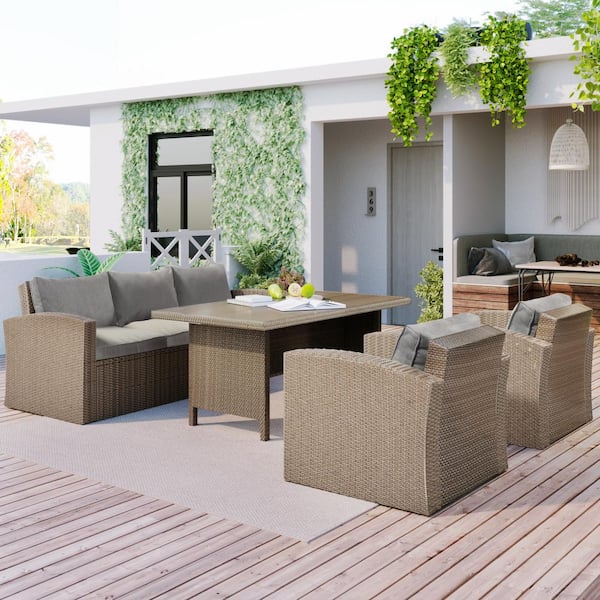 Unbranded 4-Piece Wicker Patio Conversation Set with Gray Cushions