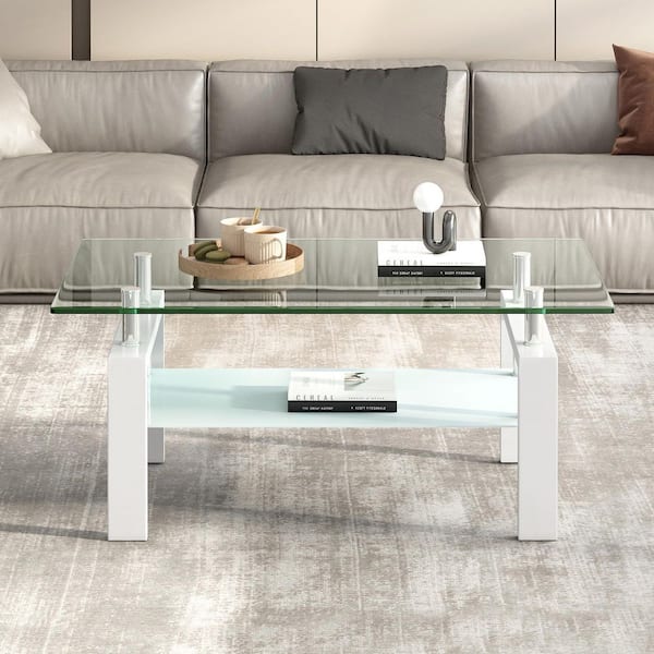 39 in. White Colored Rectangle Wood Coffee Table
