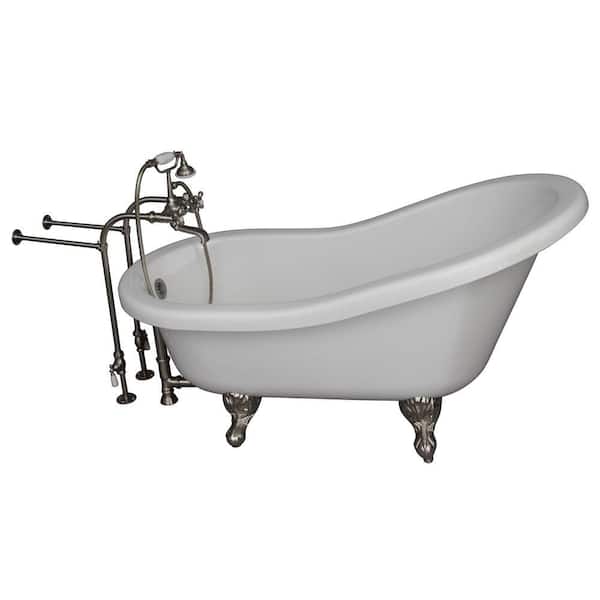 Barclay Products 5.6 ft. Acrylic Ball and Claw Feet Slipper Tub in White with Brushed Nickel Accessories