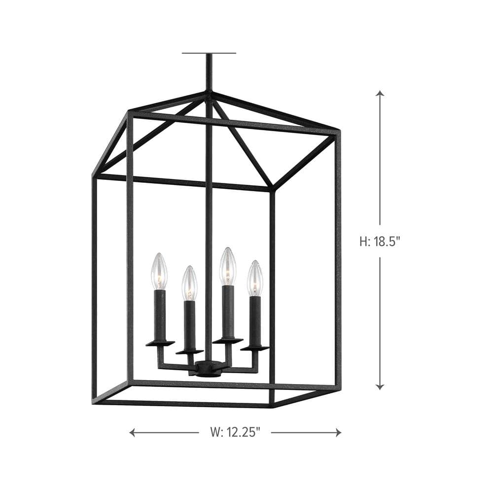 Midnight Black 4-Light Indoor/Outdoor Lantern Pendant