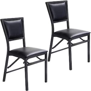Black Metal Folding Chair Slipcovered Dining Chairs (Set of 2)
